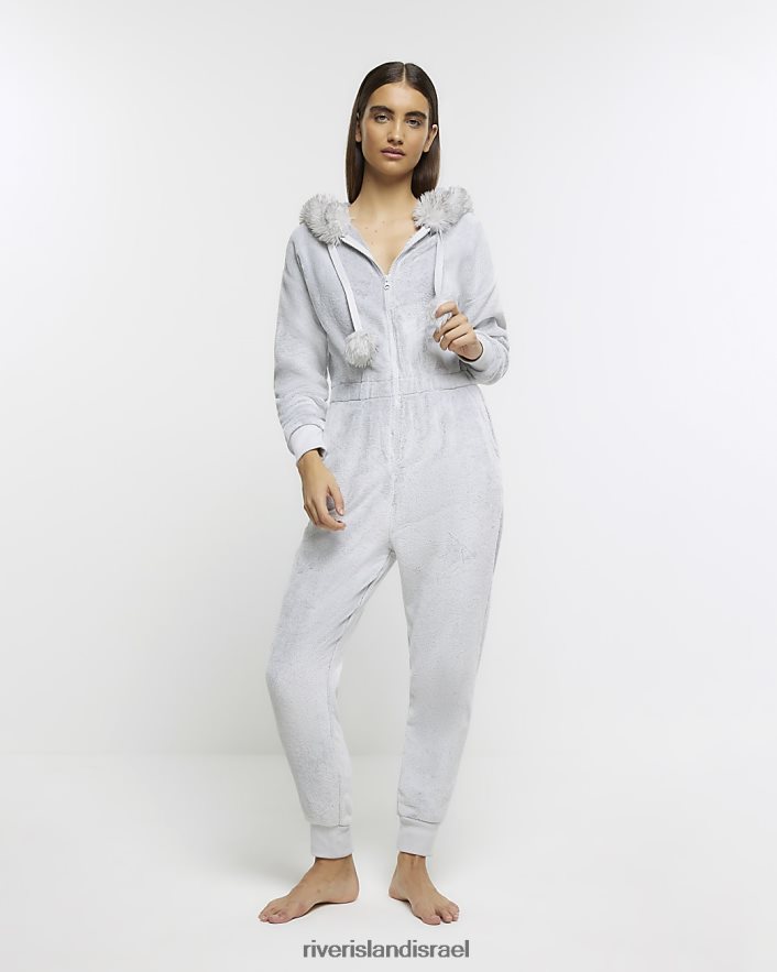 לבוש River Island קפוצ'ון פרווה מלאכותית אפור נשים BDZ4083940