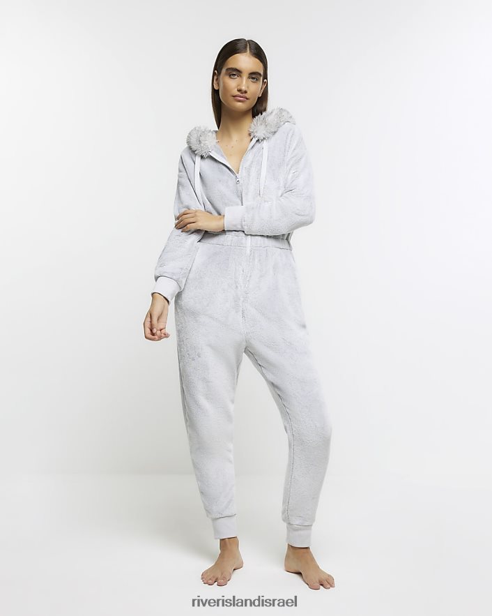 לבוש River Island קפוצ'ון פרווה מלאכותית אפור נשים BDZ4083940