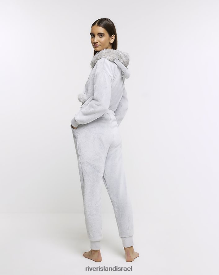 לבוש River Island קפוצ'ון פרווה מלאכותית אפור נשים BDZ4083940
