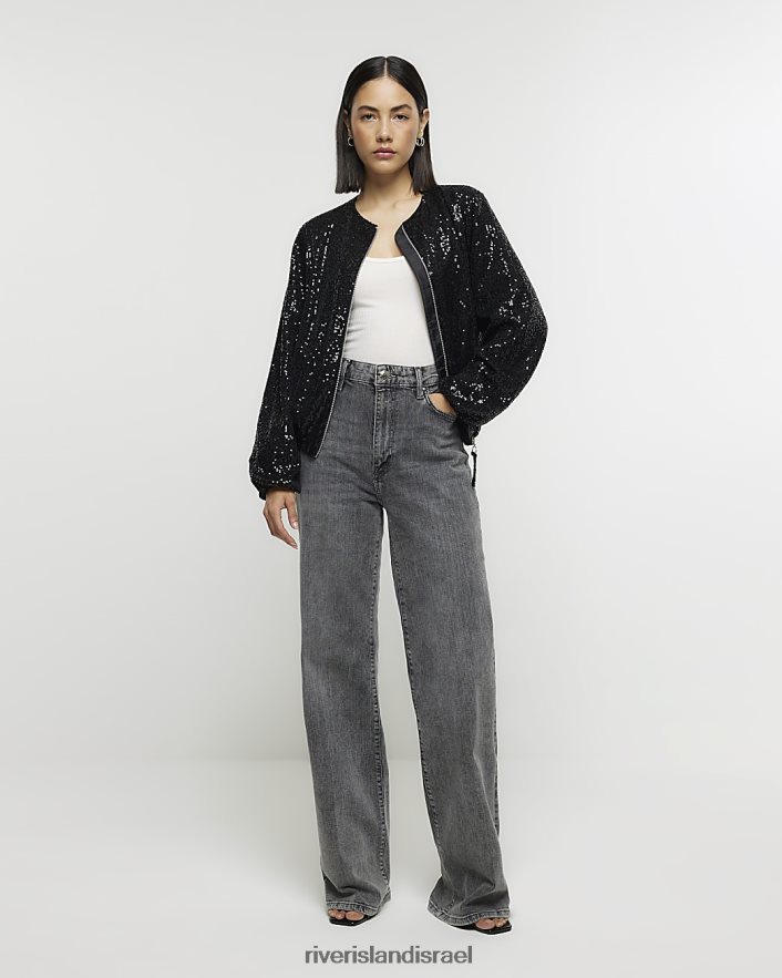 לבוש River Island ז'קט בומבר נצנצים שָׁחוֹר נשים BDZ4083952
