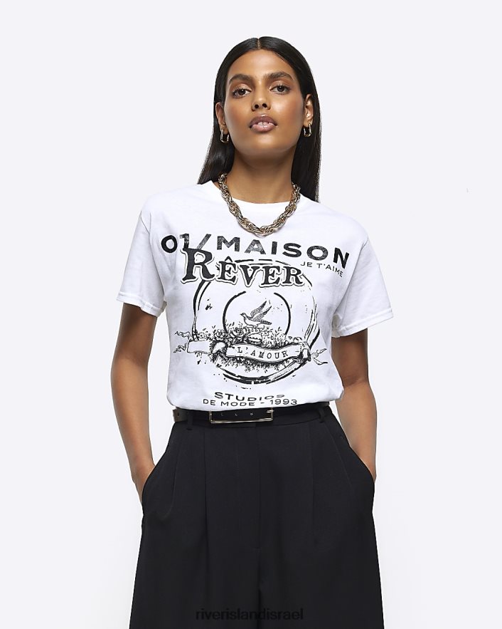 לבוש River Island חולצה גרפית לבן נשים BDZ4083955