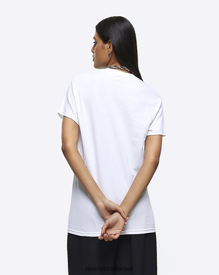 לבוש River Island חולצה גרפית לבן נשים BDZ4083955