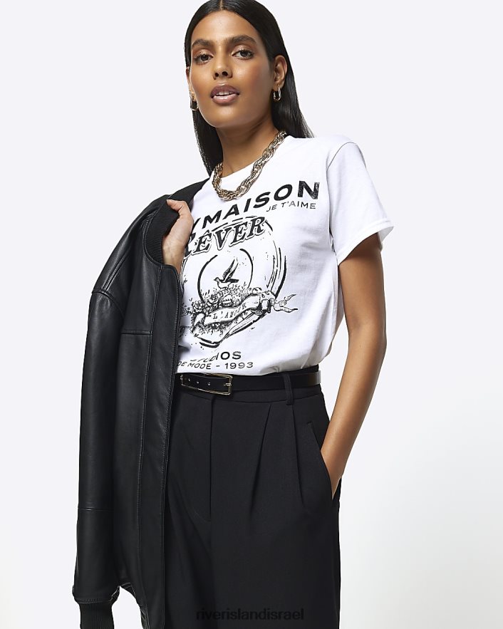 לבוש River Island חולצה גרפית לבן נשים BDZ4083955