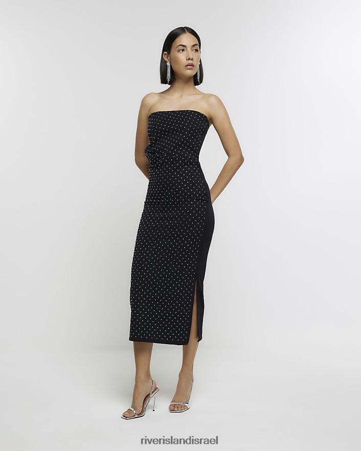 לבוש River Island שמלת מידי יהלומי בנדו שָׁחוֹר נשים BDZ4083956