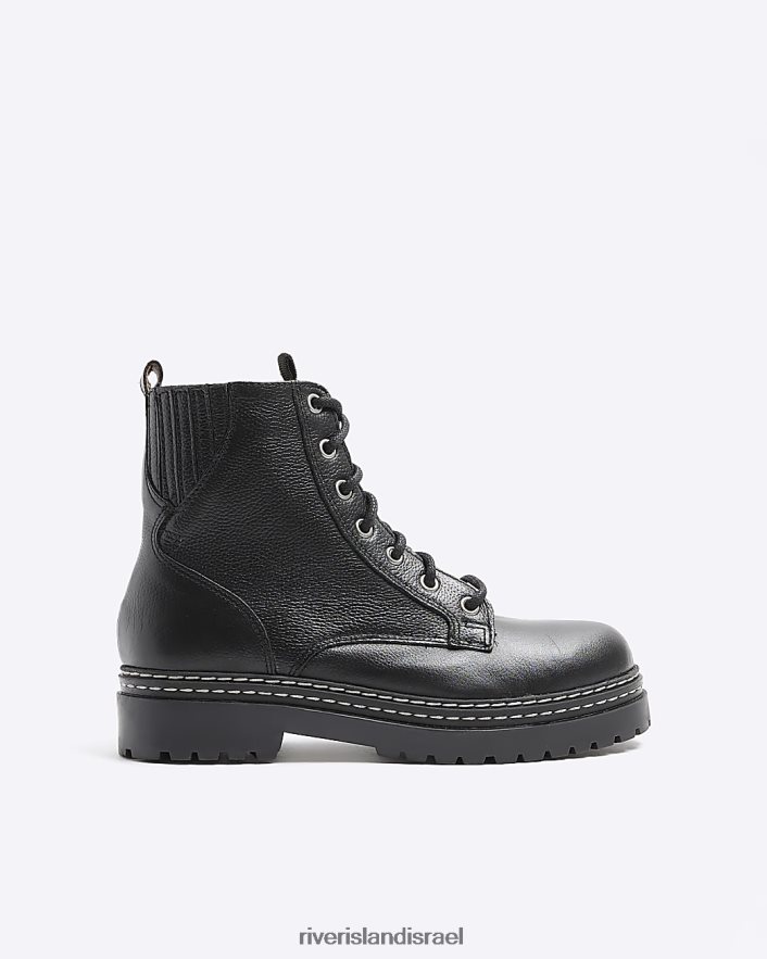 הַנעָלָה River Island מגפי שרוכים מעור שָׁחוֹר נשים BDZ4083957
