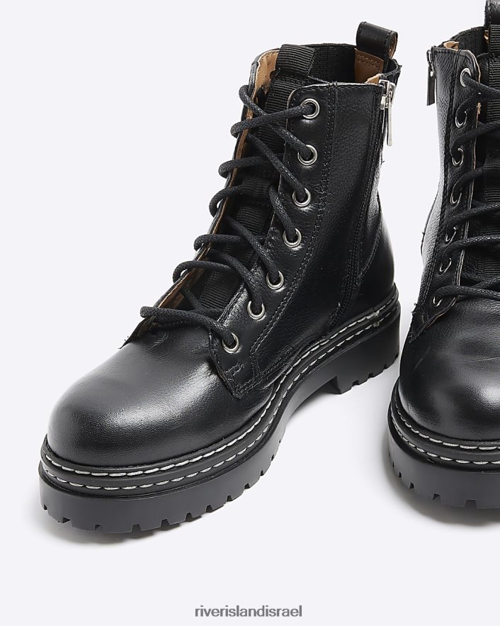 הַנעָלָה River Island מגפי שרוכים מעור שָׁחוֹר נשים BDZ4083957