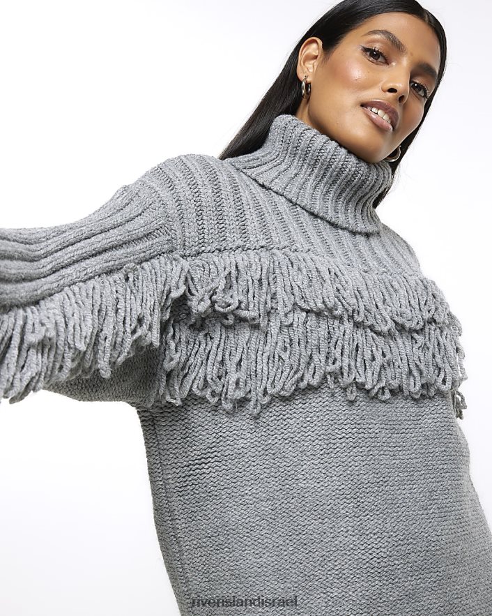 לבוש River Island מגשר שוליים סרוג אפור נשים BDZ408395