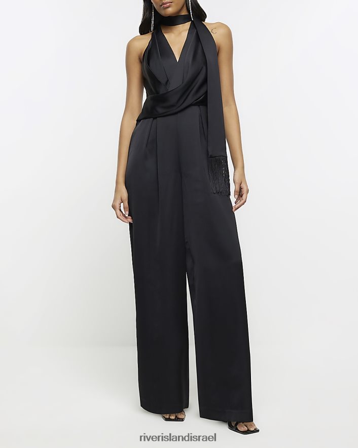 לבוש River Island סרבל גב פתוח מסאטן שָׁחוֹר נשים BDZ4083963