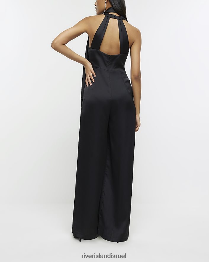 לבוש River Island סרבל גב פתוח מסאטן שָׁחוֹר נשים BDZ4083963