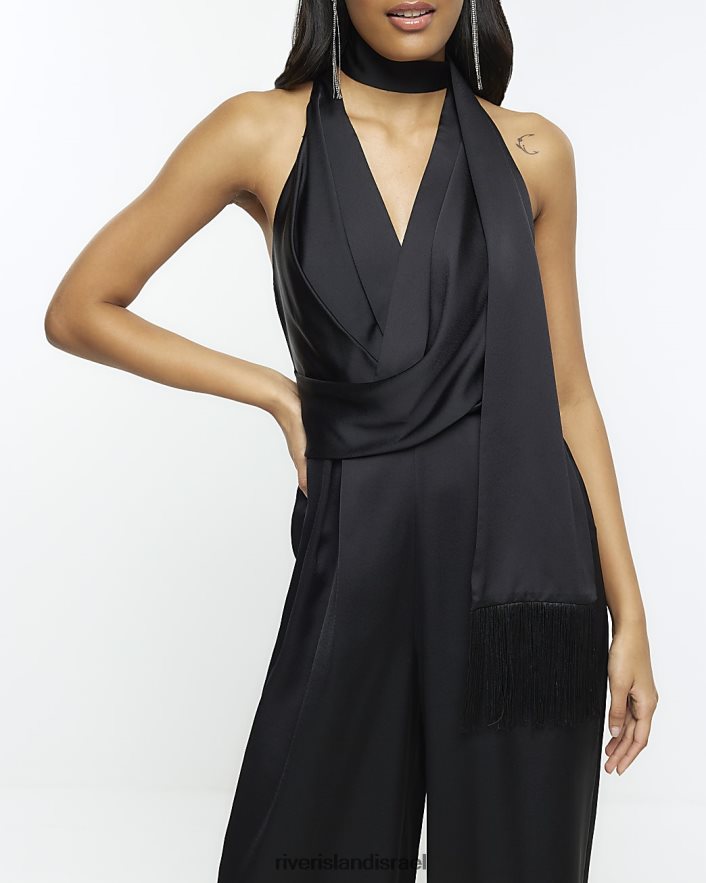 לבוש River Island סרבל גב פתוח מסאטן שָׁחוֹר נשים BDZ4083963