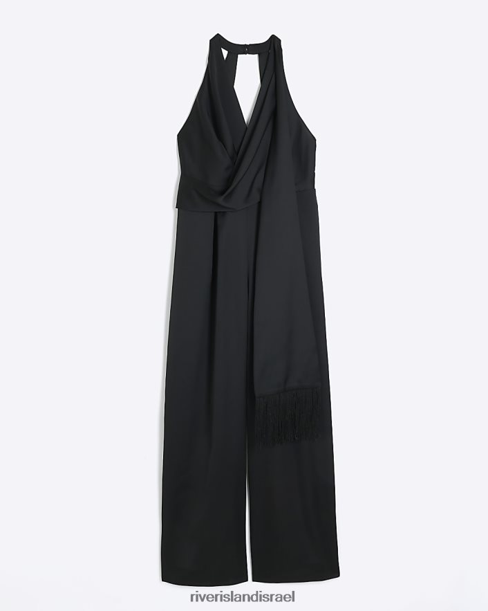 לבוש River Island סרבל גב פתוח מסאטן שָׁחוֹר נשים BDZ4083963