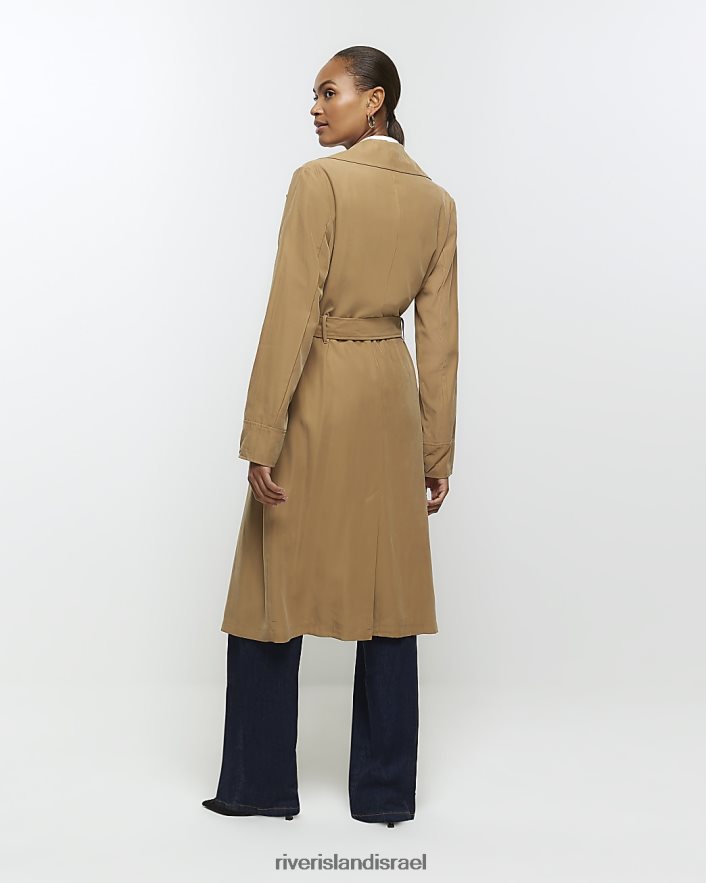 לבוש River Island מעיל טרנץ' עם חגורת קו ארוך בז' נשים BDZ4083966