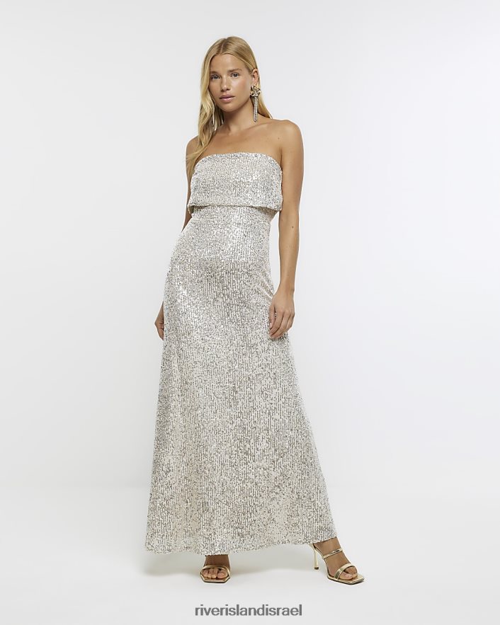 לבוש River Island שמלת מקסי בנדו נצנצים כסף נשים BDZ4083967