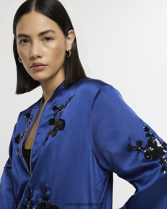 לבוש River Island מעיל בומבר מעוטר סאטן חיל הים נשים BDZ4083972