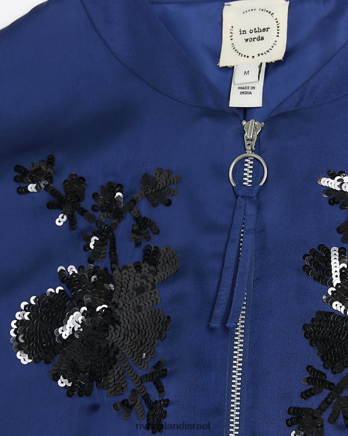 לבוש River Island מעיל בומבר מעוטר סאטן חיל הים נשים BDZ4083972