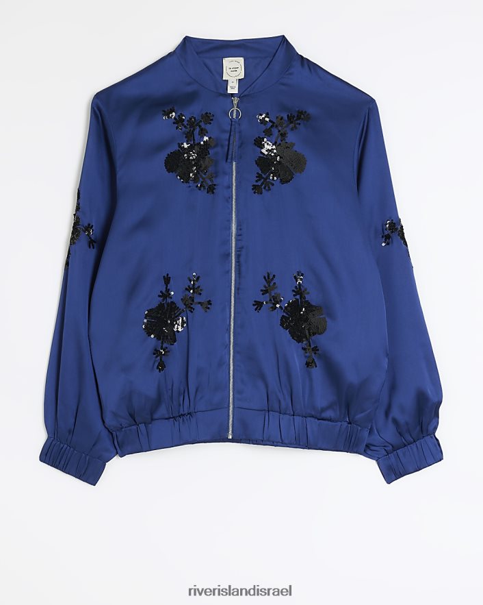 לבוש River Island מעיל בומבר מעוטר סאטן חיל הים נשים BDZ4083972