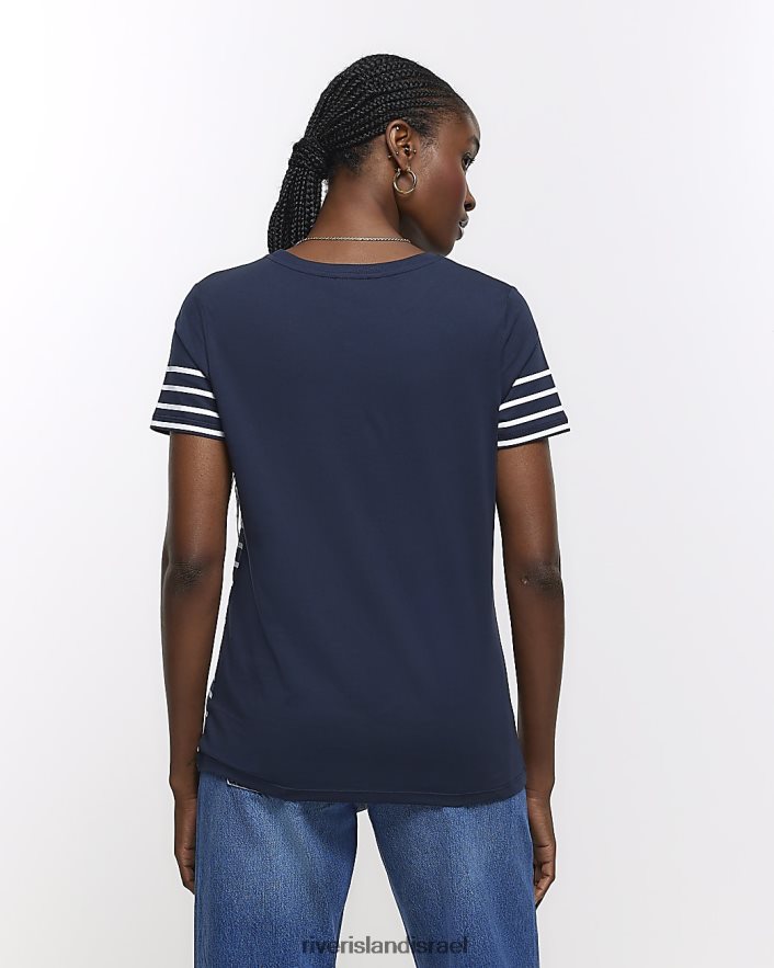 לבוש River Island חולצת טריקו גרפית עם פסים חיל הים נשים BDZ4083976