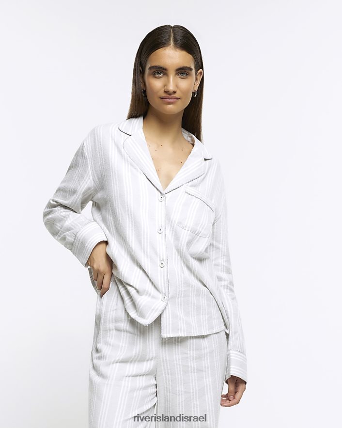 לבוש River Island חולצת פיג'מה פסים אפור נשים BDZ4083978