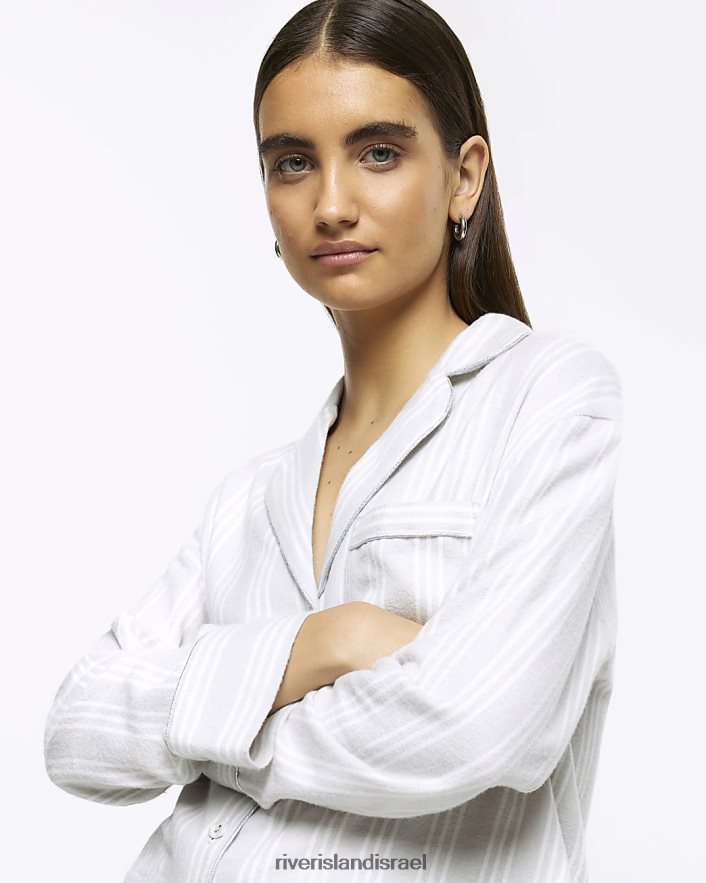 לבוש River Island חולצת פיג'מה פסים אפור נשים BDZ4083978