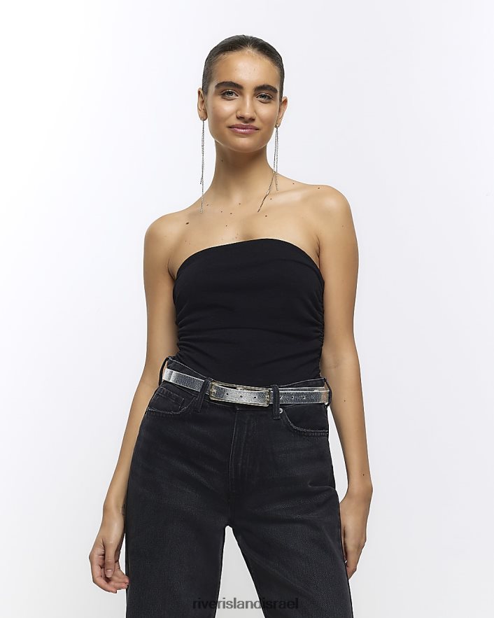 לבוש River Island טופ בנדו מרופט שָׁחוֹר נשים BDZ4083991