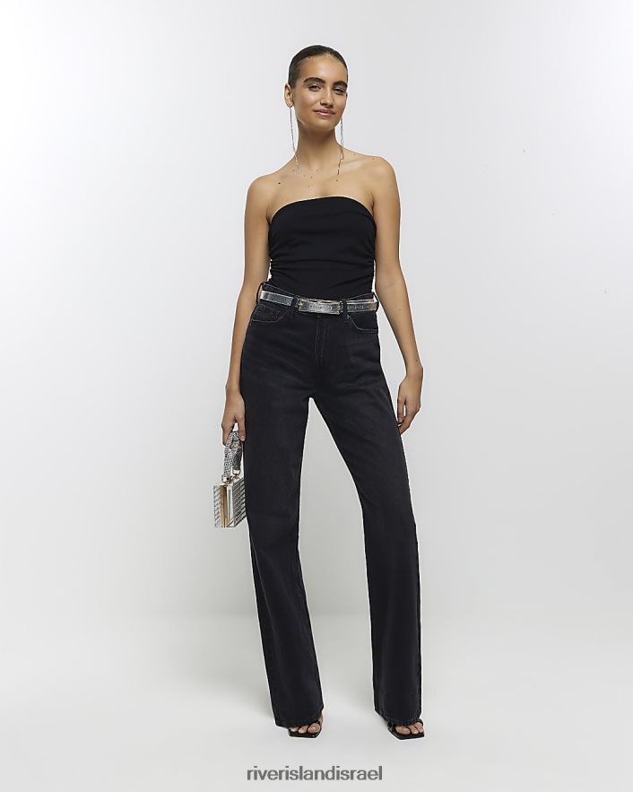 לבוש River Island טופ בנדו מרופט שָׁחוֹר נשים BDZ4083991