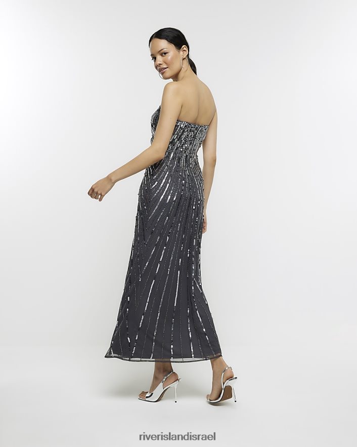 לבוש River Island שמלת מידי בנדפא נצנצים אפור נשים BDZ408399