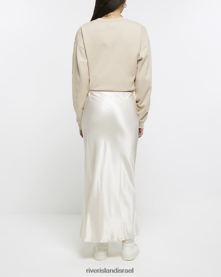 לבוש River Island חצאית מקסי סאטן קרם נשים BDZ40839
