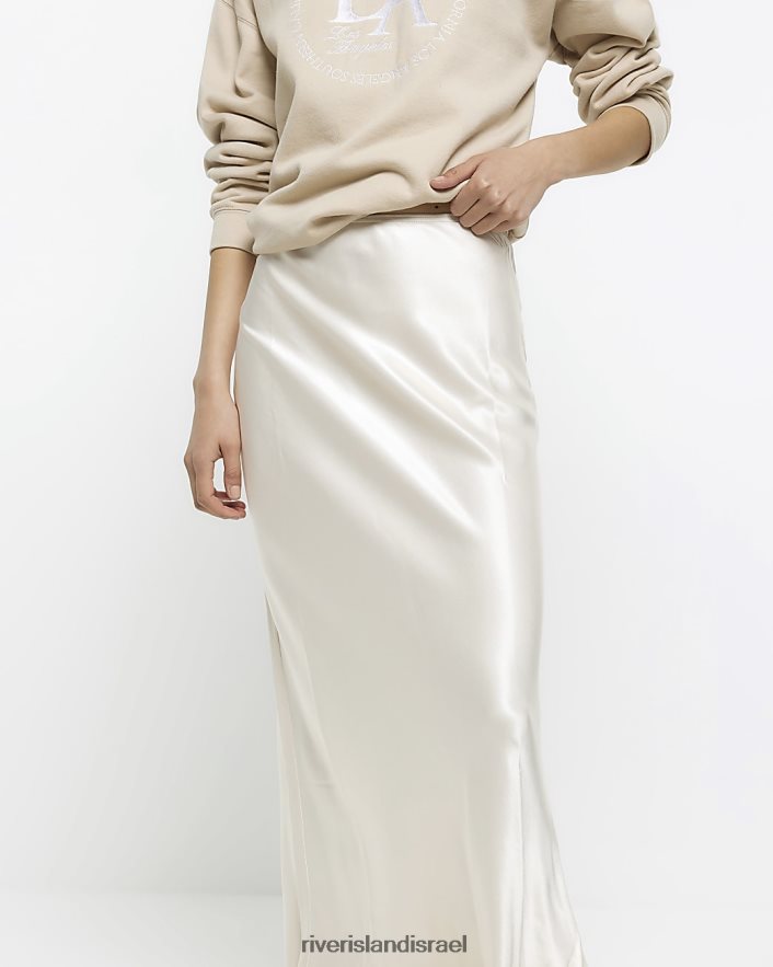 לבוש River Island חצאית מקסי סאטן קרם נשים BDZ40839