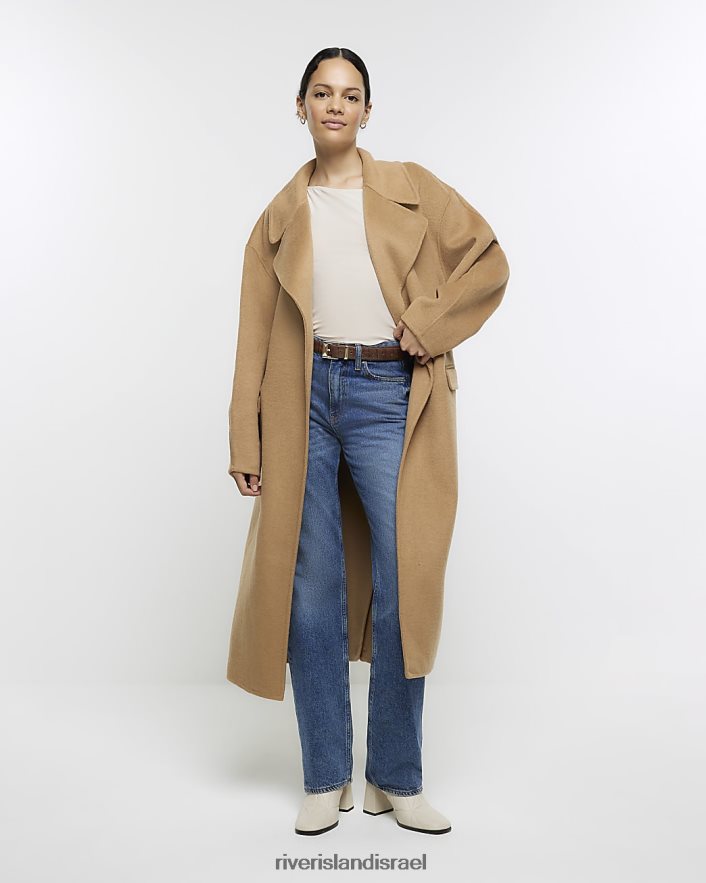 לבוש River Island מעיל חגורה בתערובת צמר בז' נשים BDZ4084005