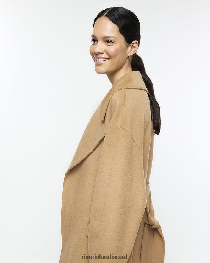 לבוש River Island מעיל חגורה בתערובת צמר בז' נשים BDZ4084005