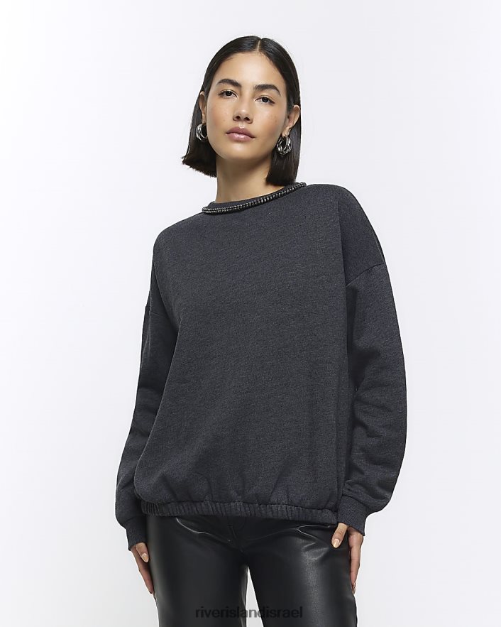 לבוש River Island סווטשירט עם עיטור יהלומים חיל הים נשים BDZ4084011