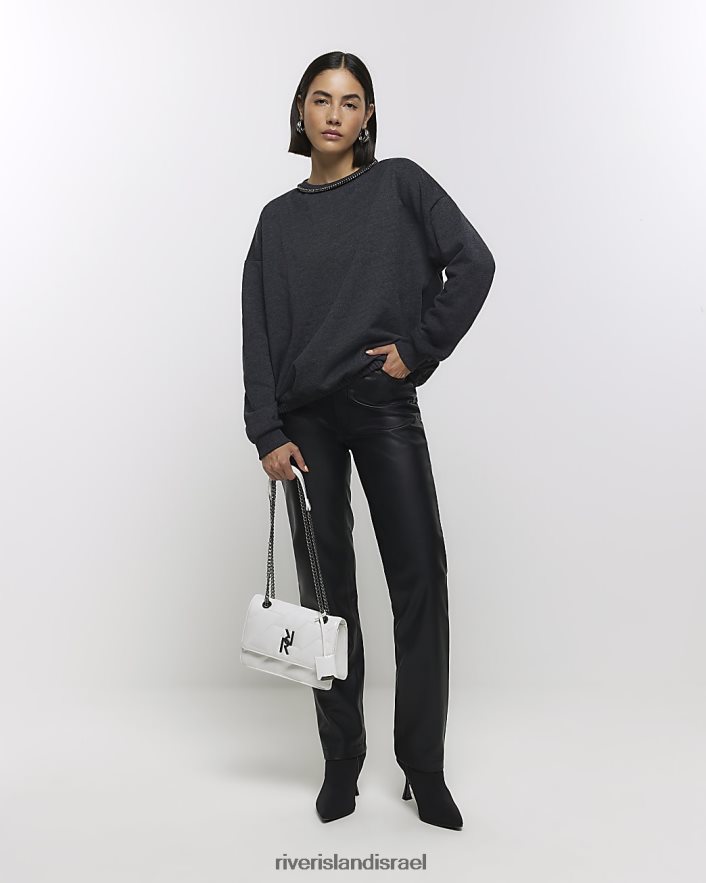 לבוש River Island סווטשירט עם עיטור יהלומים חיל הים נשים BDZ4084011