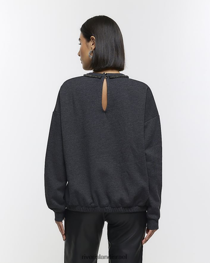 לבוש River Island סווטשירט עם עיטור יהלומים חיל הים נשים BDZ4084011