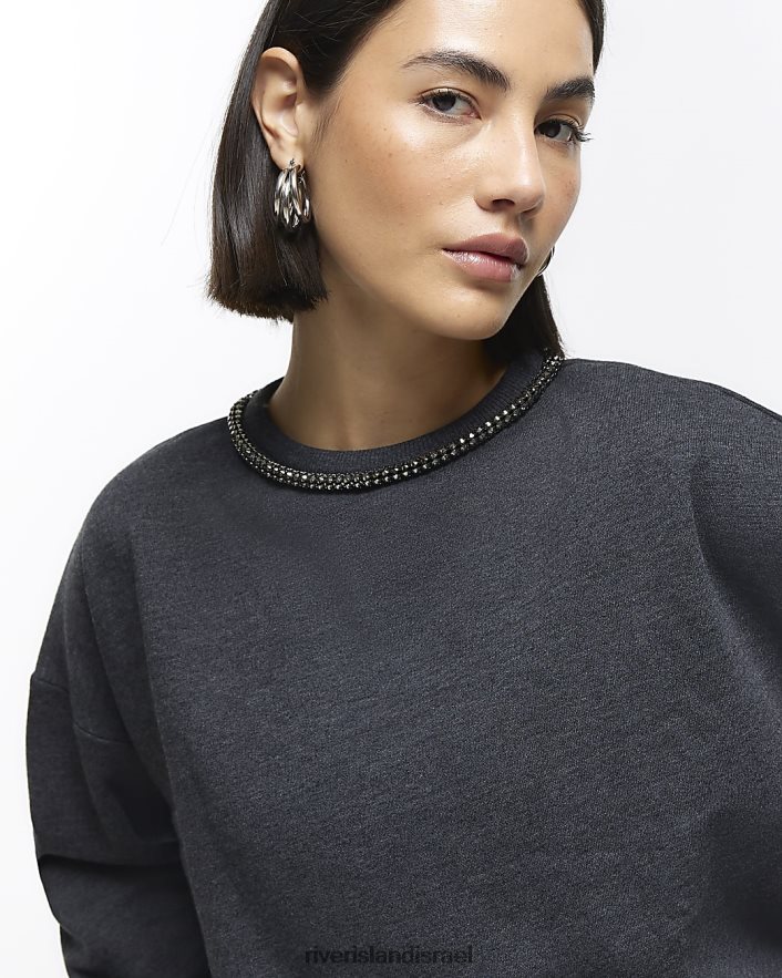 לבוש River Island סווטשירט עם עיטור יהלומים חיל הים נשים BDZ4084011