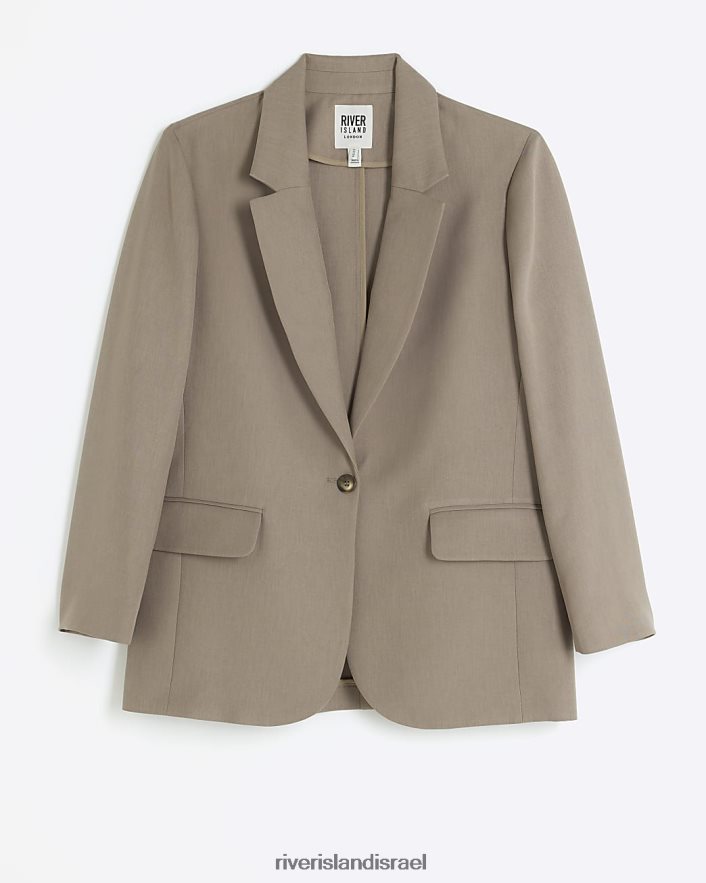 לבוש River Island בלייזר רגוע עם שרוול גליל קל חום נשים BDZ4084012