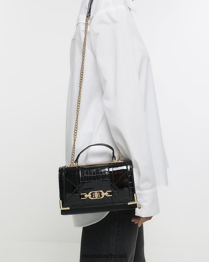 אביזרים River Island תיק צלב גוף של שרשרת פטנט שָׁחוֹר נשים BDZ4084014
