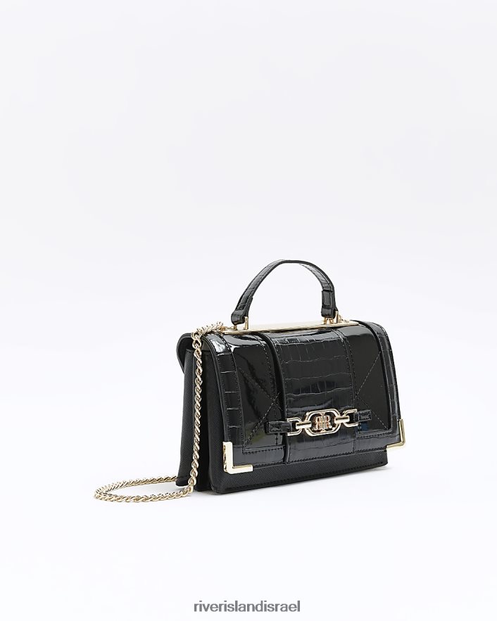 אביזרים River Island תיק צלב גוף של שרשרת פטנט שָׁחוֹר נשים BDZ4084014