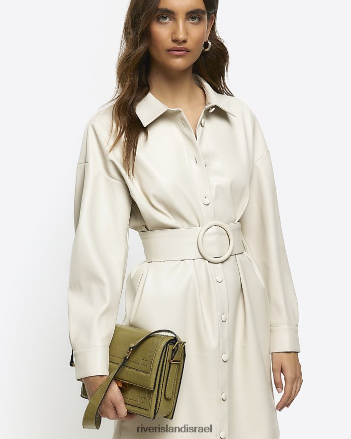 לבוש River Island שמלת חולצה מיני חגורה מעור מלאכותי אקרו נשים BDZ4084015