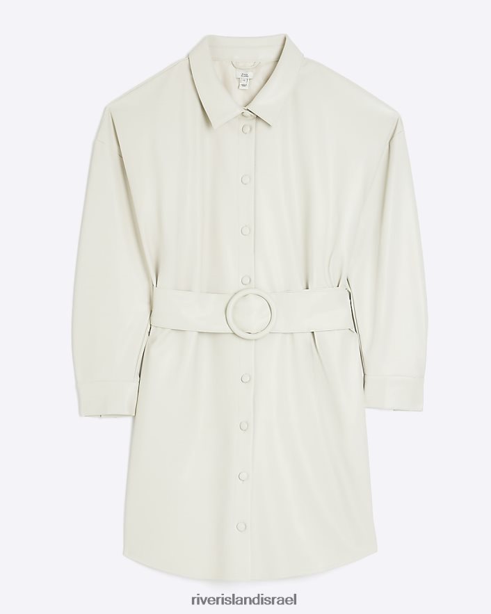 לבוש River Island שמלת חולצה מיני חגורה מעור מלאכותי אקרו נשים BDZ4084015