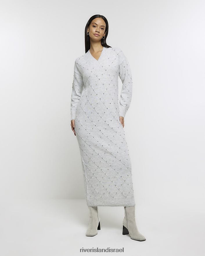 לבוש River Island שמלת מידי מגשר יהלומים אפור נשים BDZ4084019