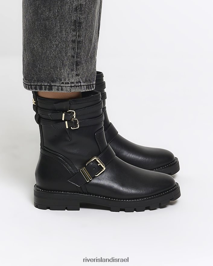 הַנעָלָה River Island מגפי אופנוענים עם אבזם שָׁחוֹר נשים BDZ408401