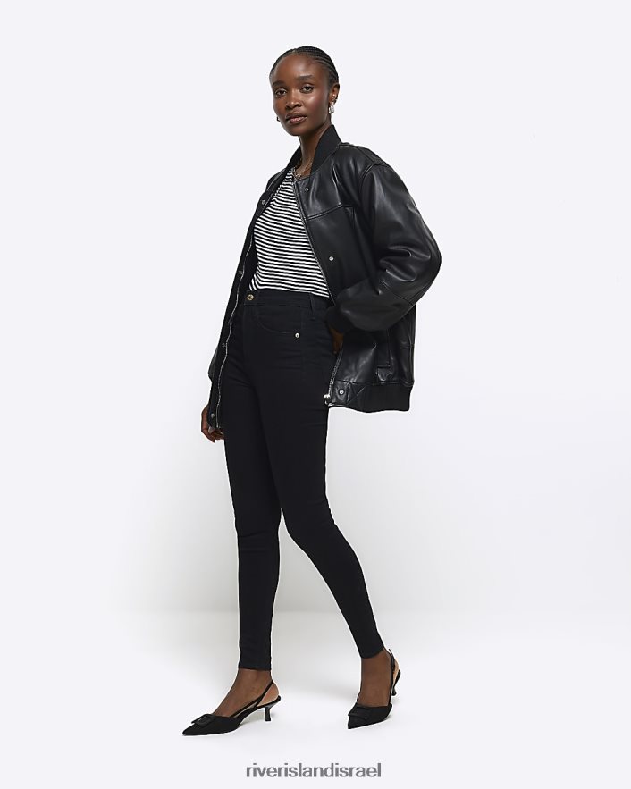 לבוש River Island ג'ינס סקיני בגזרה גבוהה שָׁחוֹר נשים BDZ4084022