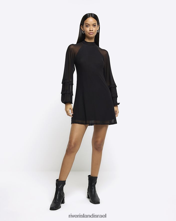 לבוש River Island שמלת מיני משמרת שרוול רשת שָׁחוֹר נשים BDZ4084024