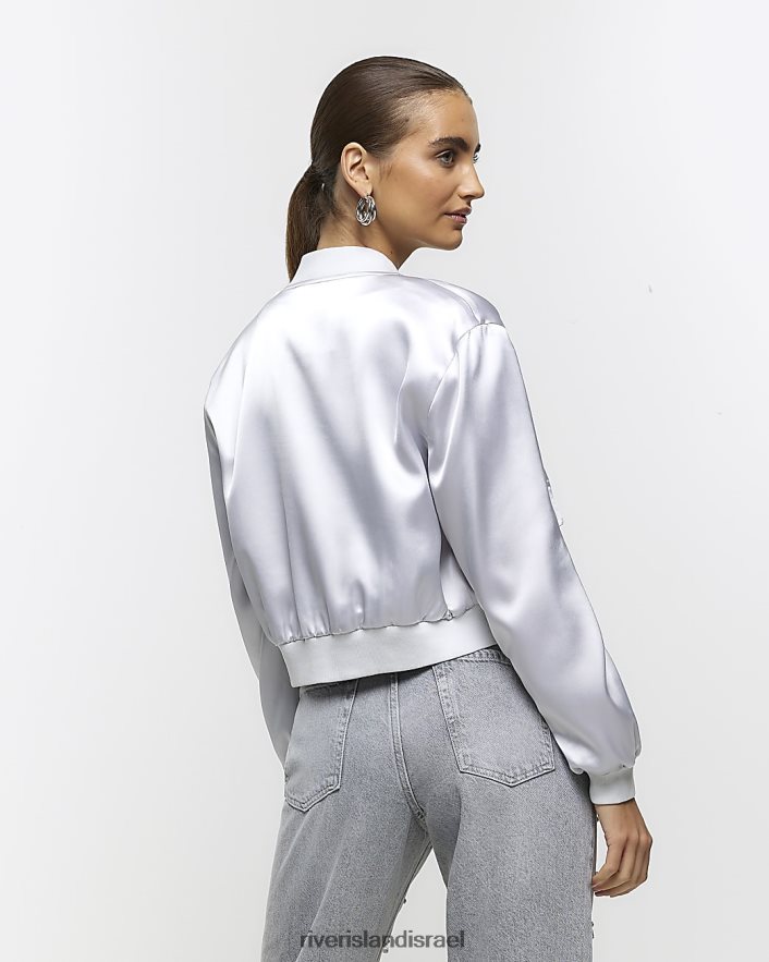 לבוש River Island מעיל בומבר מחויט סאטן כסף נשים BDZ4084026