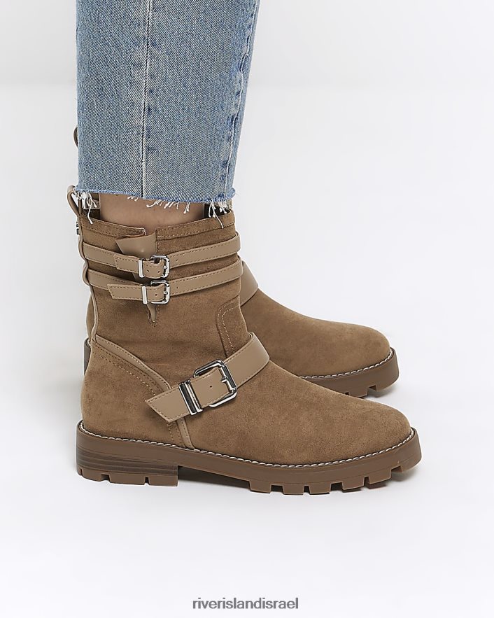 הַנעָלָה River Island מגפי אופנוענים עם אבזם זמש חום נשים BDZ408402