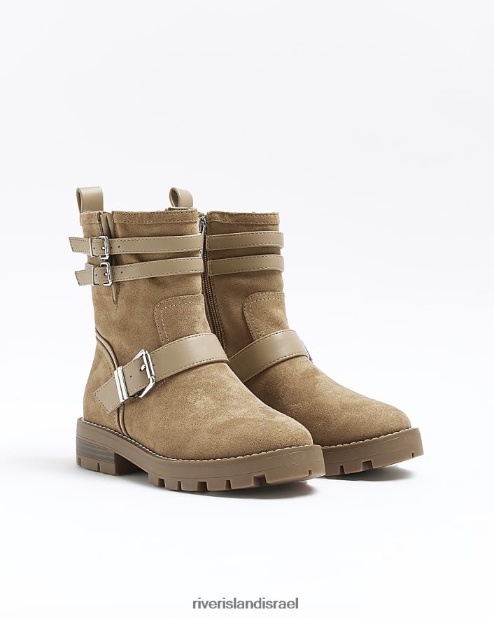 הַנעָלָה River Island מגפי אופנוענים עם אבזם זמש חום נשים BDZ408402