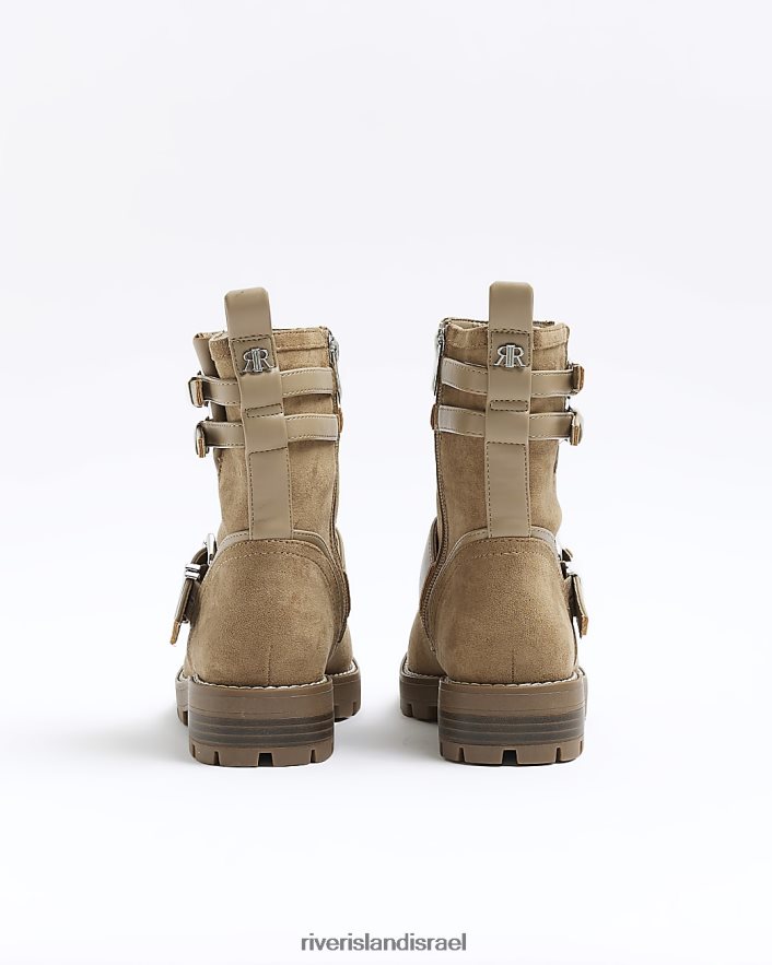 הַנעָלָה River Island מגפי אופנוענים עם אבזם זמש חום נשים BDZ408402