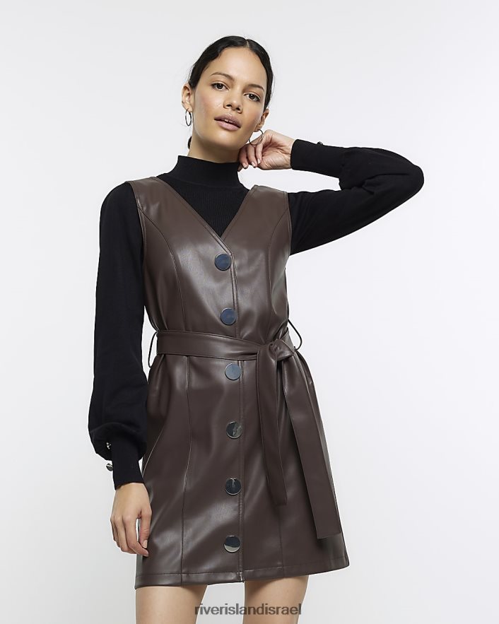 לבוש River Island שמלת מיני פינאפור מעור מלאכותי חום נשים BDZ4084031