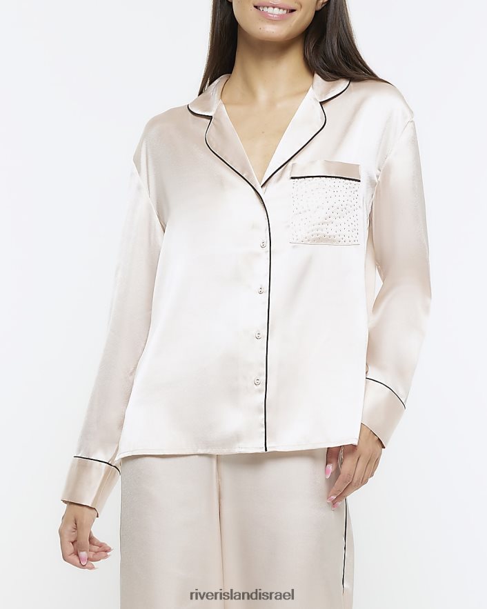 לבוש River Island חולצת פיג'מה מעוטרת סאטן וָרוֹד נשים BDZ4084034