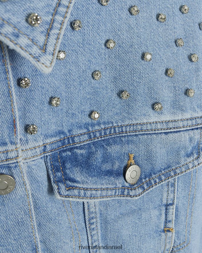 לבוש River Island ז'קט ג'ינס מעוטר קרופ כְּחוֹל נשים BDZ4084041